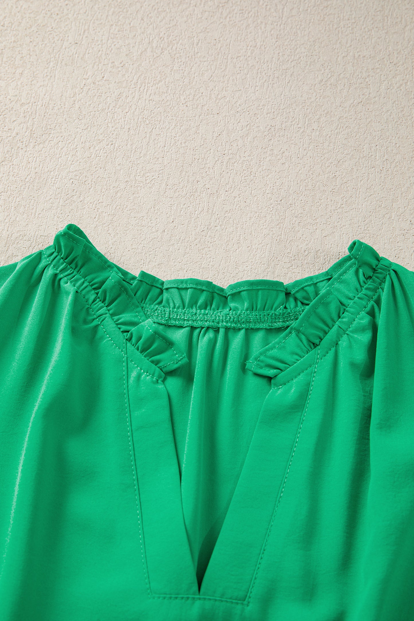 Clearly Aqua Solid Color V Neck Short Puff Sleeve High Waist Tiered Maxi Dress