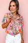 Rose Tropical Vacation Vibe Printed Button Up Short Sleeve Shirt