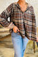 Brown Plaid Patchwork Long Sleeve Button Hooded Blouse