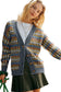 Gray Dotty Pattern Knit Button Front V Neck Sweater Cardigan