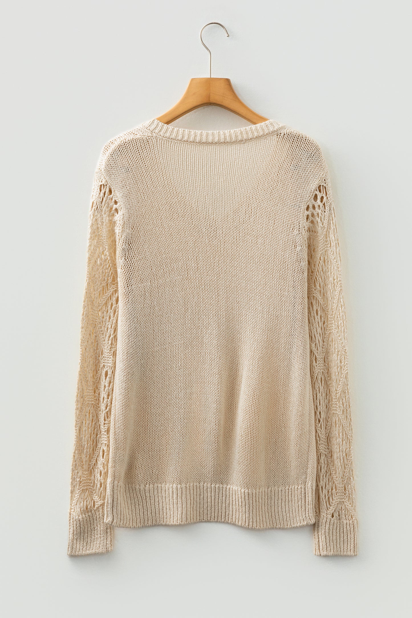Black Solid V Neck Pointelle Knit Sleeve Patchwork Sweater