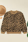 Light French Beige Ribbed Trim Round Neck Leopard Drop Shoulder Sweater