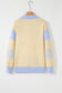Pink Contrasting Polo Collar Color Block Knit Drop Shoulder Sweater