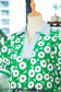 Green Flower Printed Contrast Patchwork Collar Short Sleeve Blouse