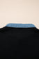 Black Solid Color Knit Contrast Denim Patchwork Collar Sweater Vest