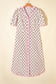 Pink Floral Print V Neck Scallop Trim Button Front Short Sleeve Long Dress