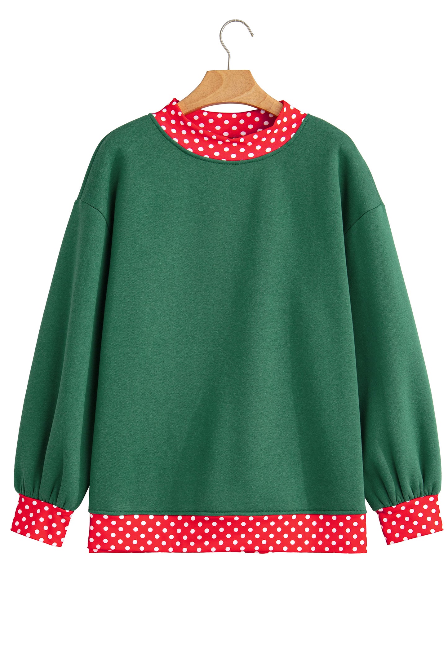 Brown Colorblock Polka Dot Contrast Trim Oversized Sweatshirt