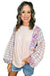 Delicacy Ricrac Trim Floral Plaid Patchwork Puff Sleeve Blouse