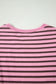 Rose Stripe Striped V-Neck Ribbed Collar Cuff Gathering Puff Sleeve Top