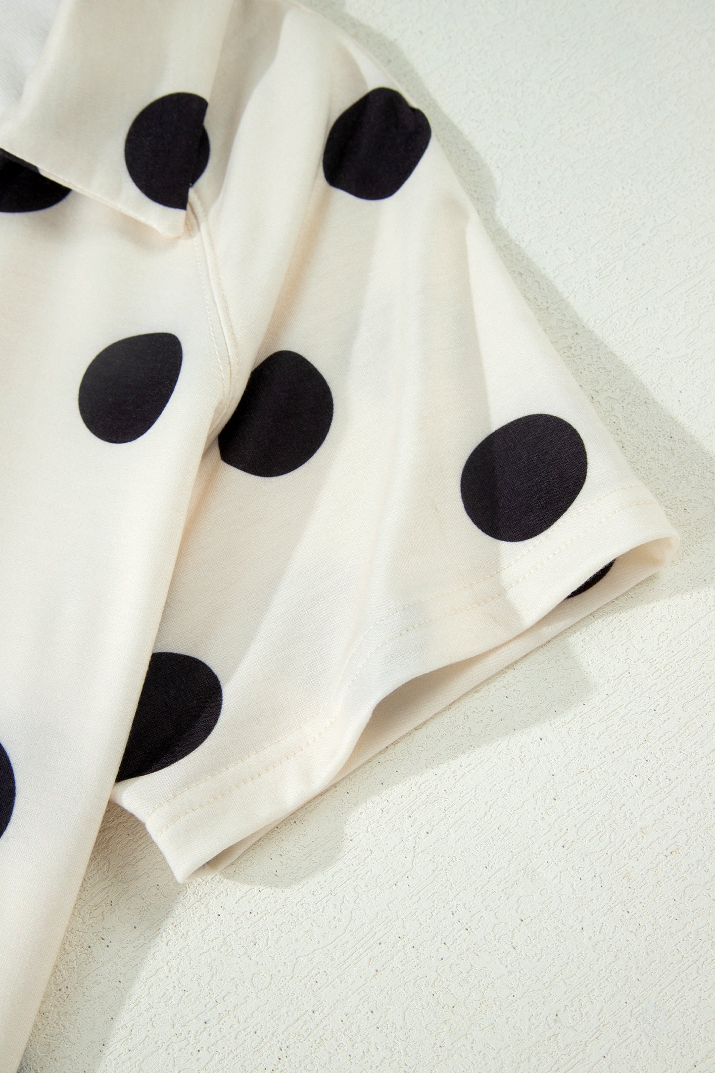 Pink Polka Dot Print V Neck Tee Short Set
