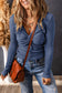Sky Blue Textured Twist Front V Neck Long Sleeve Slim Solid Color Top