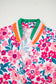 Pink Floral Print Contrast Striped Detail Short Sleeve Blouse