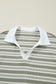 Green Stripe Collared V Neck Short Sleeve T Shirt Midi Dress with Pockets