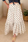 White Polka Dot Ruffled Slit Maxi Skirt
