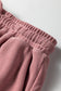 Fushia Solid Color Textured Knit Drop Shoulder Pullover Drawstring Shorts Set