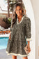 Black Leopard Print Striped Color Block Trim V Neck Bracelet Sleeve Mini Dress