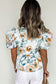 Green Floral Print Puff Sleeve V Neck Babydoll Blouse