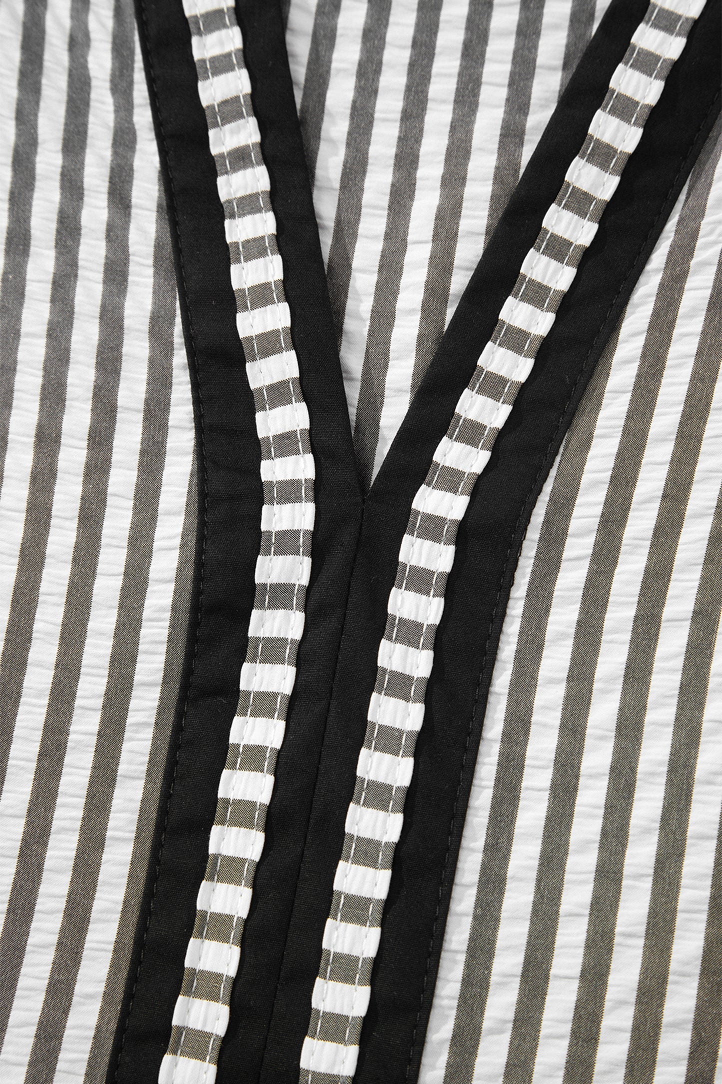 Black Stripe Contrast Trim V Neck Flutter Sleeve Casual Long Dress