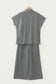 Dark Grey Twisted Ribbed High Neck Loose Tee Elastic High Waist Loose Pant Set