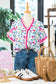 Rose Floral Print Ruffle V-Neck Short Sleeve Loose Tunic Shirt