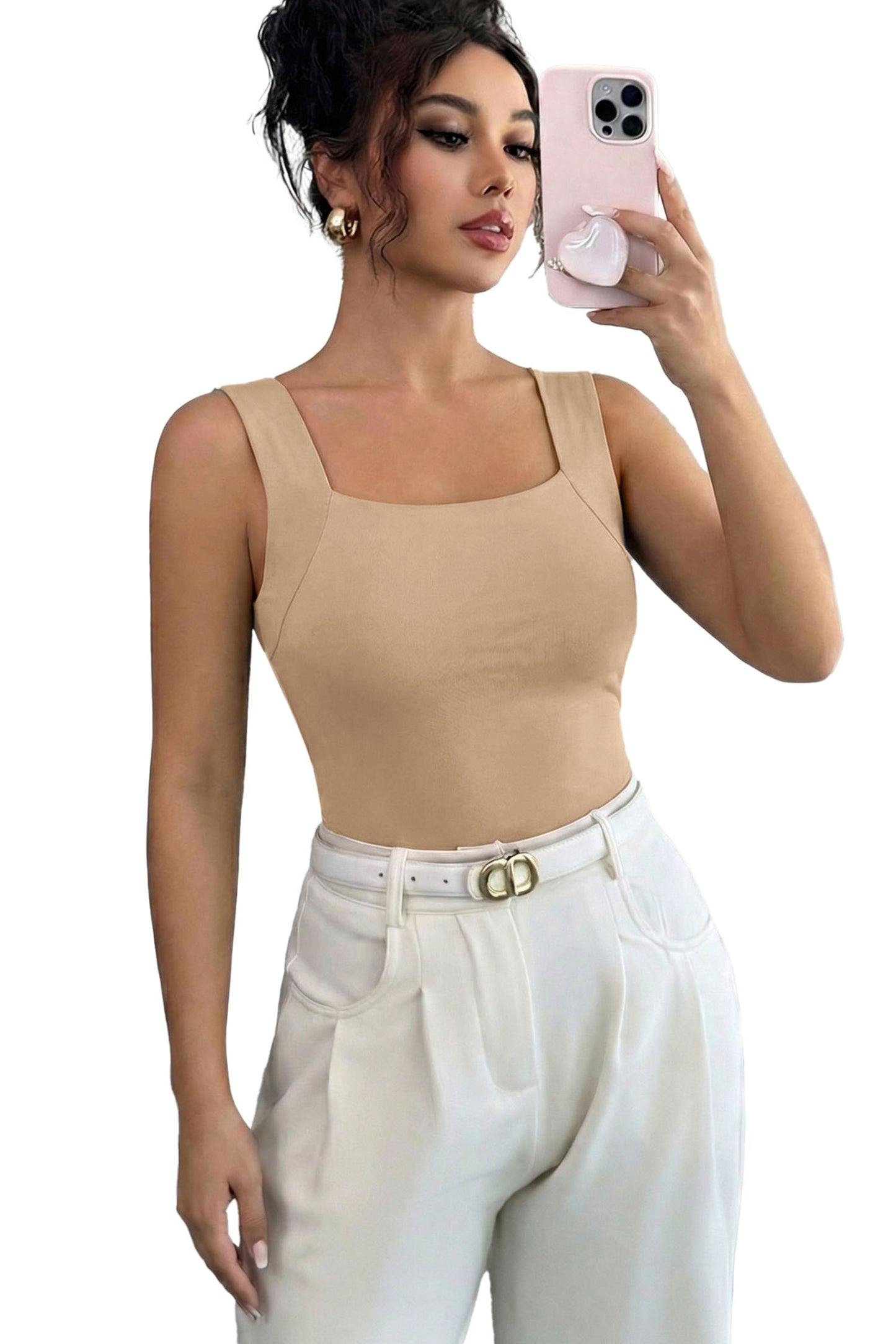Black Solid Color Wide Strap Splicing Athleisure Tank Top