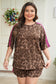 Brown Retro Leopard Print Contrast Varsity Stripe Trim Plus Size 2pcs Short Set