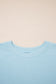 Mist Blue Solid Color Ribbed Trim Short Sleeve Top Drawstring Loose Pants 2pcs Outfit