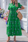 White Floral Print Split Neck Shirred High Waist Ruffle Hem Maxi Dress