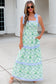 Pink Geometric Floral Print Striped Patchwork Detail Sleeveless Dress