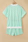 Sky Blue Polka Dot Print Color Block Trim Mock Neck Short Set