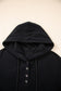 Black Button Drawstring Hooded Pullover and Casual Short Set