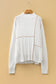 White Mix Texture Patchwork Contrast Stitch Mock Neck Sweater
