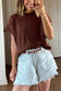 Dark Brown Cable Texture Crew Neck Short Sleeve Sweater Top