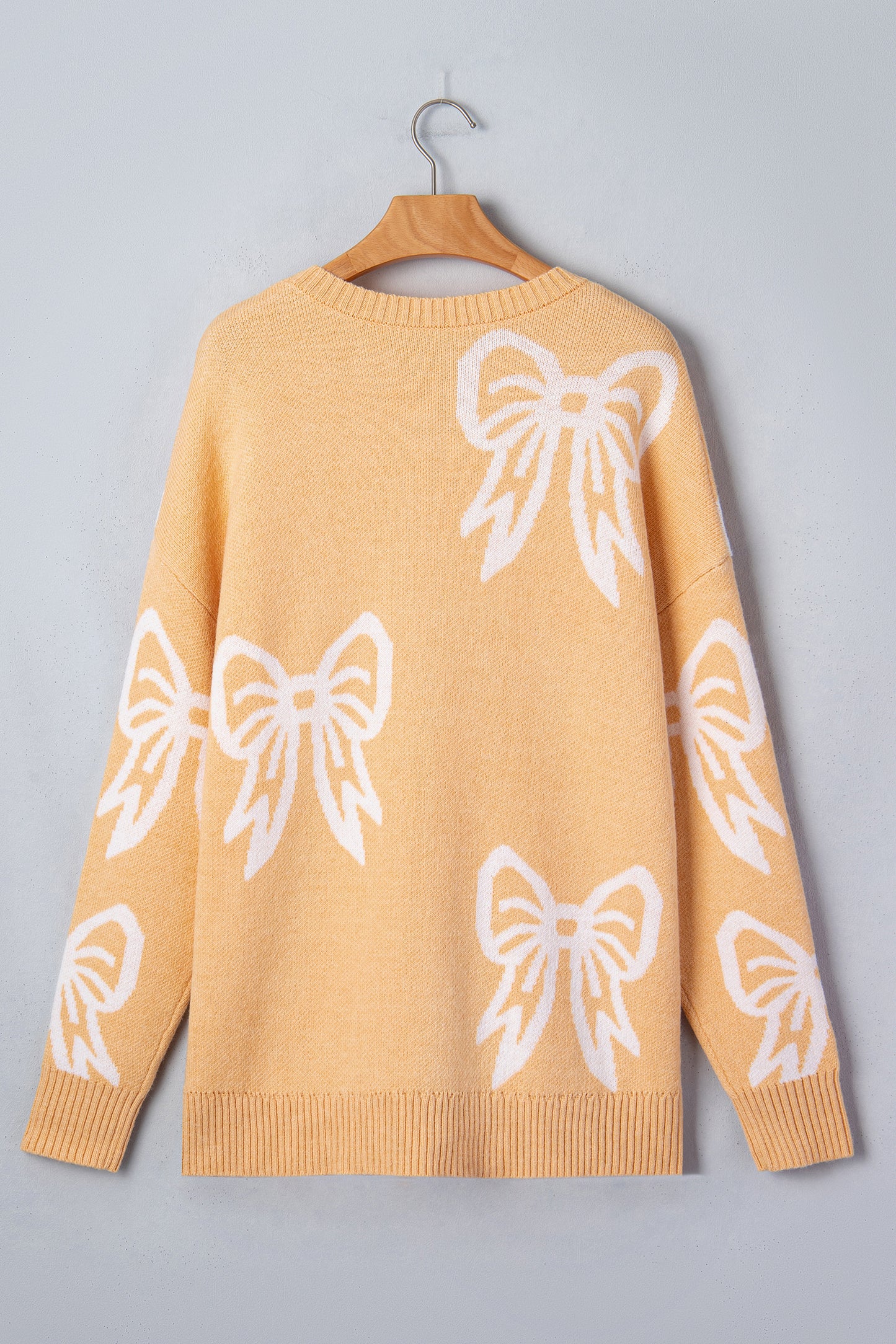 Pink Bow Pattern Drop Shoulder Loose Sweater