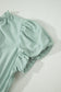 Clearly Aqua Solid Color V Neck Short Puff Sleeve High Waist Tiered Maxi Dress