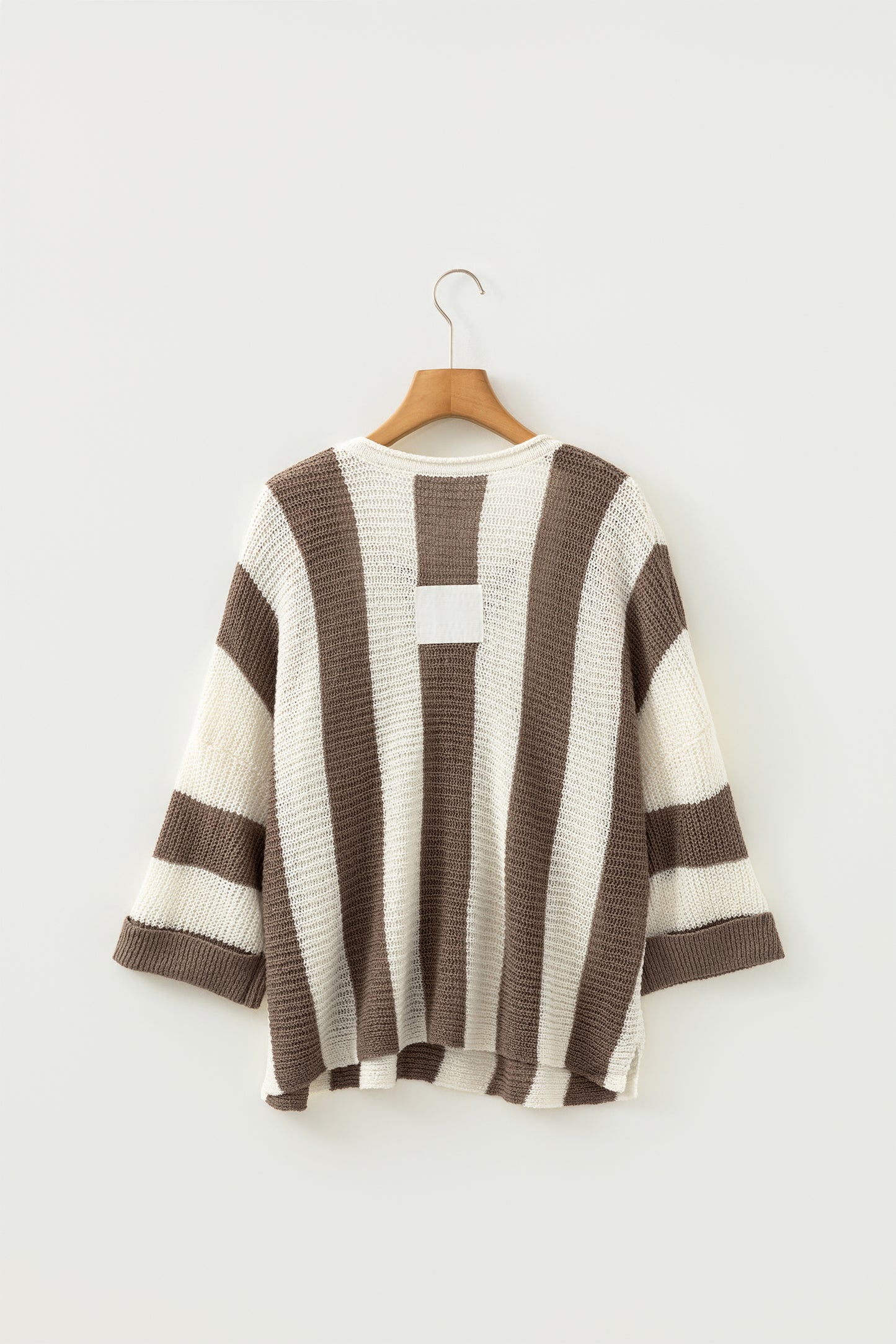 Red Stripe Colorblock V Neck Bracelet Sleeve Sweater