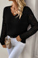 Black Solid V Neck Pointelle Knit Sleeve Patchwork Sweater