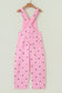 Jet Stream Polka Dot Print Bib Pocket Denim Barrel Overalls Jumpsuit