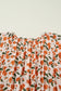 Beige Plus Size Floral Print V Neck Long Sleeve Babydoll Short Dress