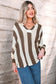 Red Stripe Colorblock V Neck Bracelet Sleeve Sweater