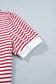 Red Stripe Contrast Trim Round Neck Short Puff Sleeve T Shirt