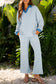 White Stripe Collared Pullover Top and Drawstring Pant Set