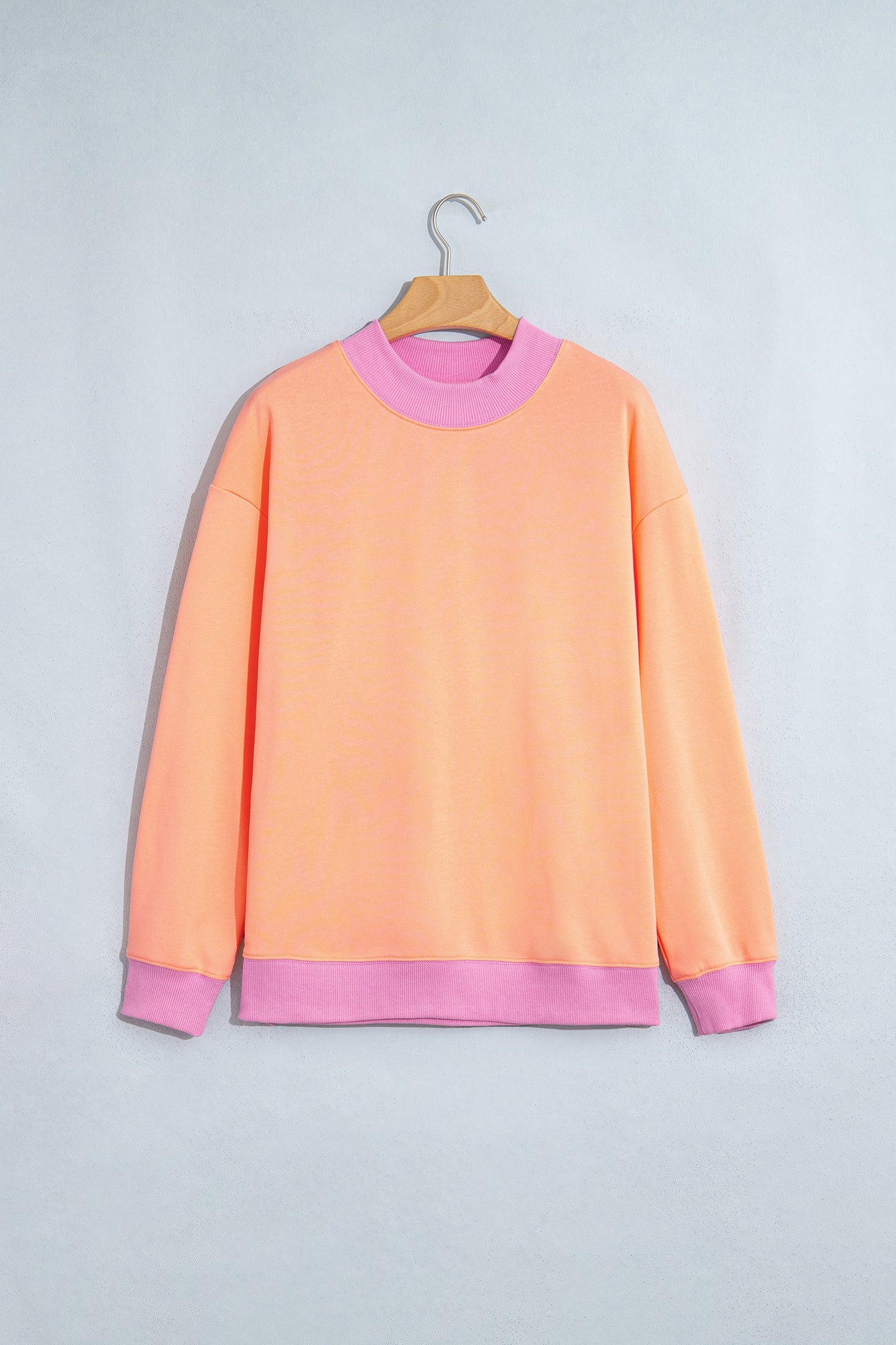 Coffee Colorblock Trim Crewneck Long Sleeve Pullover Sweatshirt