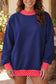Brown Colorblock Polka Dot Contrast Trim Oversized Sweatshirt