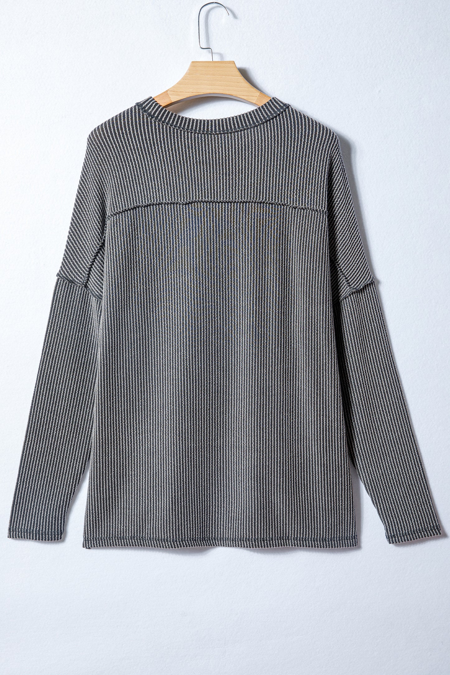 Parchment Twist Ribbed Exposed Seam Detail Long Sleeve Loose Top