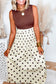 Beige Stripe Polka Dot Print Smocked High Waist Long Skirt