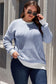 Blue Stripe Plus Size Contrast Trim Crew Neck Rib Knit Drop Shoulder Sweater