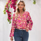 Gray Morn Floral Print Batwing Sleeve Buttoned Loose Fit Shirt