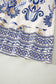 Blue Boho Western Floral Printed Split Neck Ruffled Sleeve Mini Dress