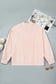Light Pink BLESSED Embroidered Trim Patch Graphic Plus Size Mock Neck Sweatshirt